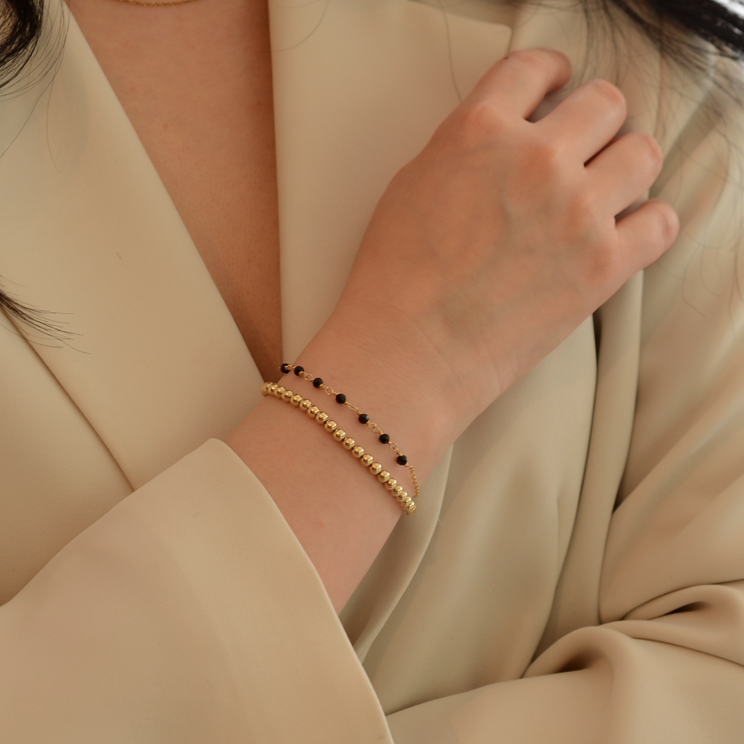 Gemstone bead bracelet | Black spinel. Gold filled chain HB012