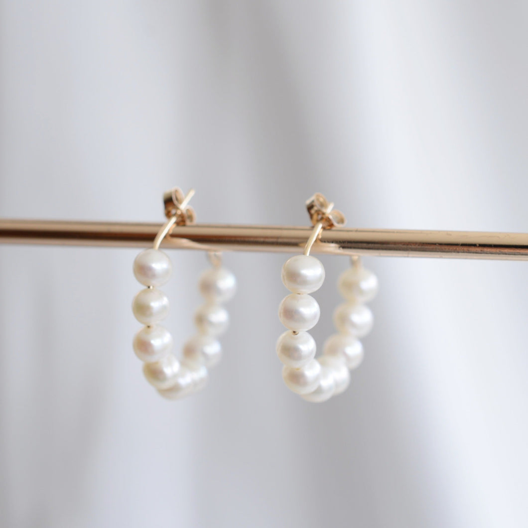 Bridal Hoop Earrings-Minimalist pearl hoop earring | Freshwater pearl, Gold filled HE002