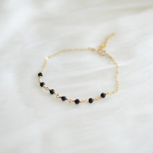 Load image into Gallery viewer, Gemstone bead bracelet | Black spinel. Gold filled chain HB012
