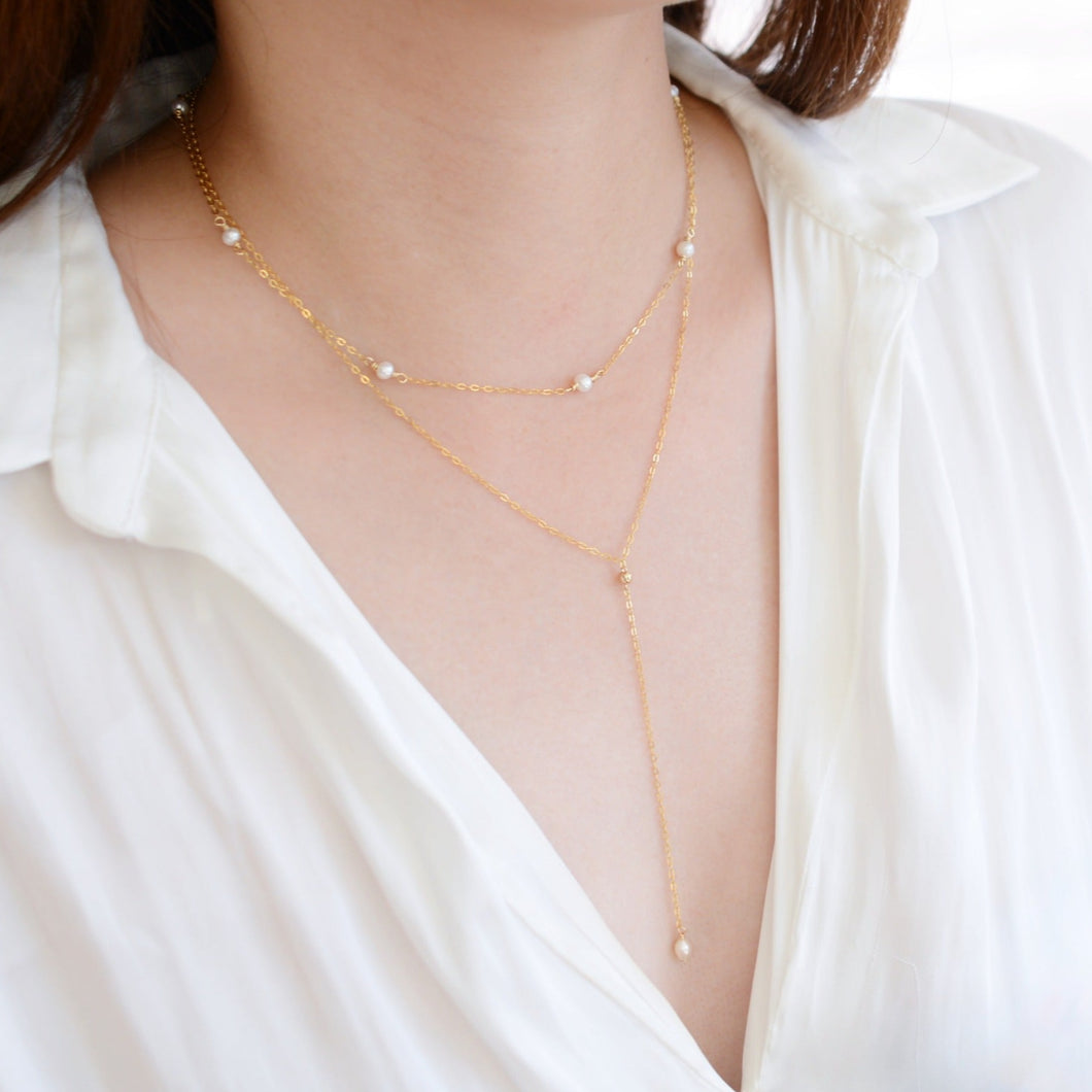 Pearl Lariat necklace | Freshwater pearl, Gold filled chain HN016