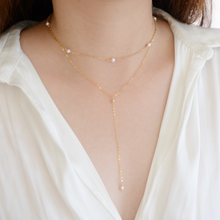Load image into Gallery viewer, Pearl Lariat necklace | Freshwater pearl, Gold filled chain HN016
